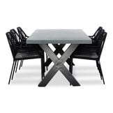 Lyon/Seville zwart dining tuinset | 6 personen | betonlook + touw | 250cm