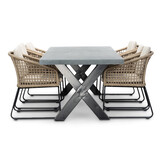 Lyon/Tulum Sahara Dust dining tuinset | 6 personen | betonlook + touw | 250cm