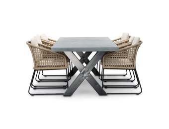 Lyon/Tulum Sahara Dust dining tuinset | 6 personen | betonlook + touw | 250cm