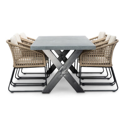 Lyon/Tulum Sahara Dust dining tuinset | 6 personen | betonlook + touw | 250cm