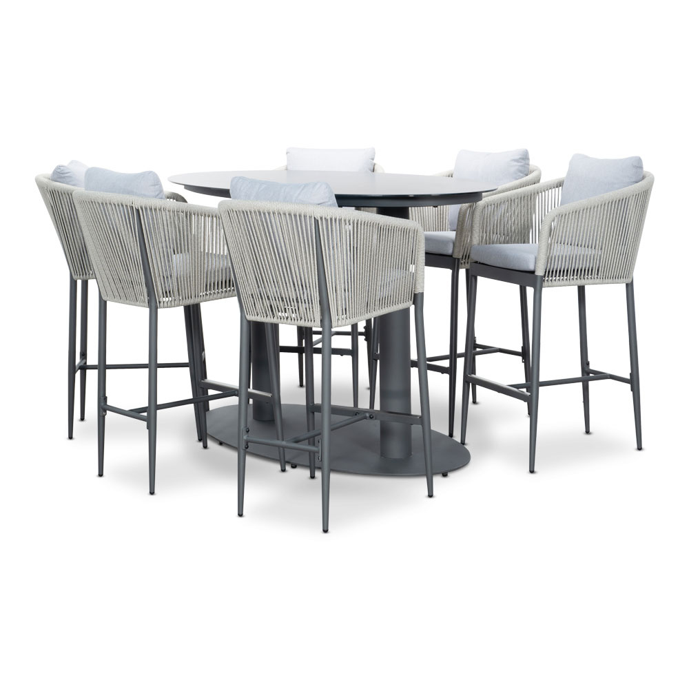 Orlando barset tuin 7-delig | aluminium + touw | hoge tafel | 180cm ovaal