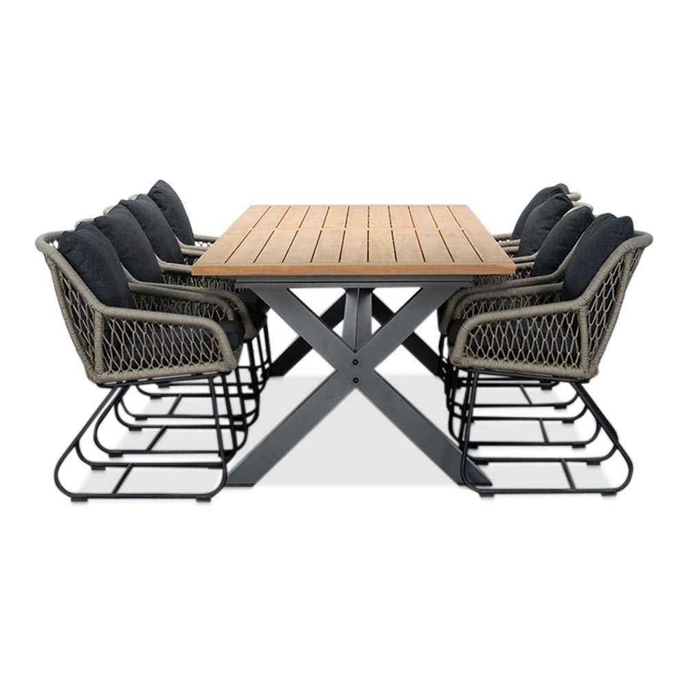 Lucan/Portofino zand dining tuinset | 8 personen | teakhout + touw | 300cm
