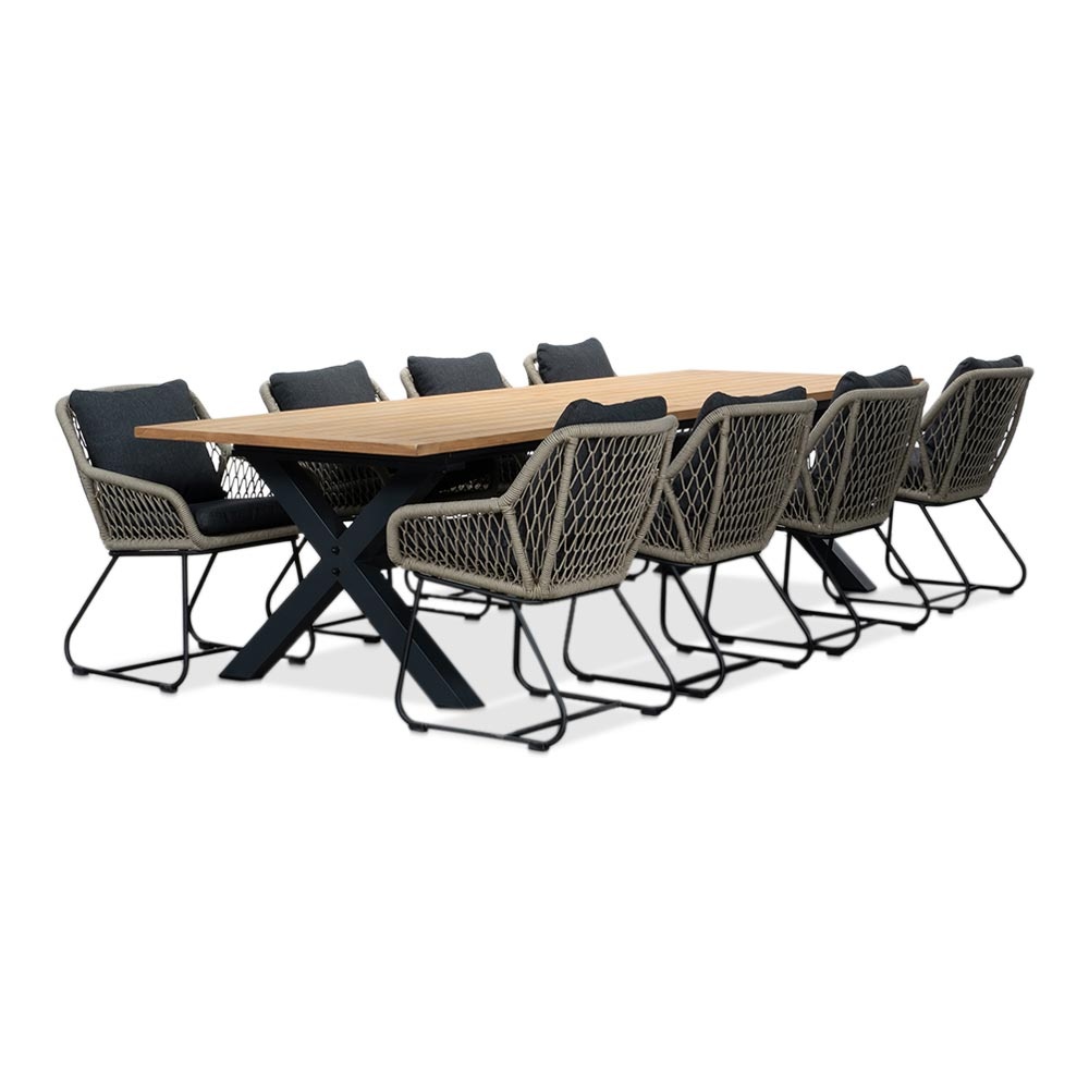 Lucan/Portofino zand dining tuinset | 8 personen | teakhout + touw | 300cm