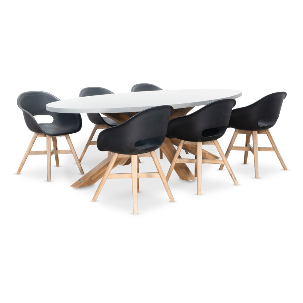 Livorno/Karlstad zwart dining tuinset | 6 personen | betonlook + kunststof | 240cm