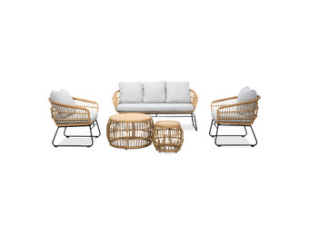 Arturo stoel-bank loungeset 5 personen | wicker + teakhout | Bamboo taupe | 5-delig
