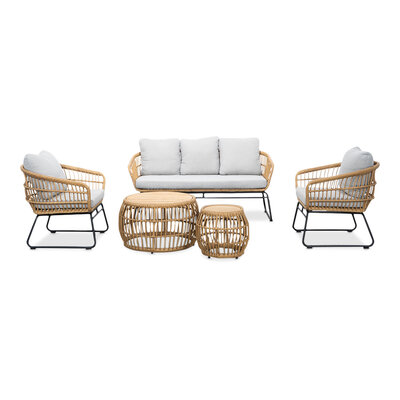 Arturo stoel-bank loungeset 5 personen | wicker + teakhout | Bamboo taupe | 5-delig