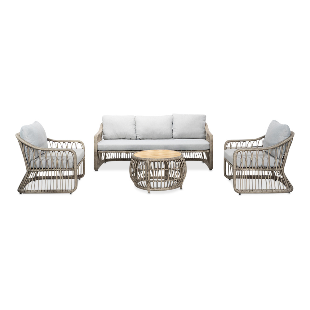 Bruno stoel-bank loungeset 5 personen | wicker + teakhout | Desert Tan | 4-delig