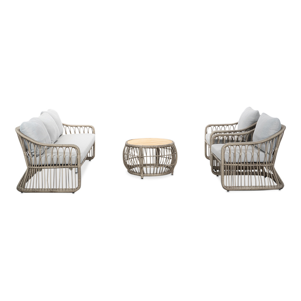 Bruno stoel-bank loungeset 5 personen | wicker + teakhout | Desert Tan | 4-delig