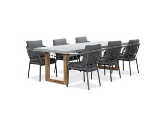 Lausanne/Dakota grijs dining tuinset | 6 personen | betonlook + touw | 250cm