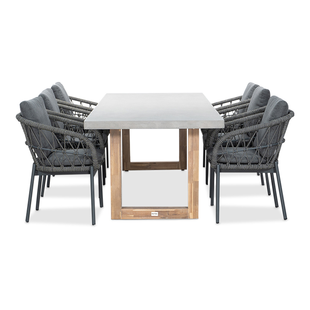 Lausanne/Dakota grijs dining tuinset | 6 personen | betonlook + touw | 250cm
