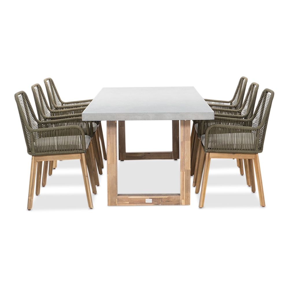 Lausanne/Padua olijfgroen dining tuinset 7-delig | betonlook + touw | 250 cm