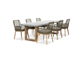 Lausanne/Padua olijfgroen dining tuinset | 6 personen | betonlook + touw | 250 cm