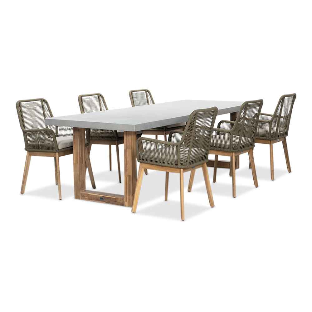 Lausanne/Padua olijfgroen dining tuinset 7-delig | betonlook + touw | 250 cm
