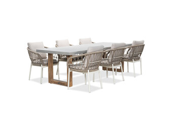 Lausanne/Dakota beige/wit dining tuinset | 6 personen | betonlook + touw | 250cm