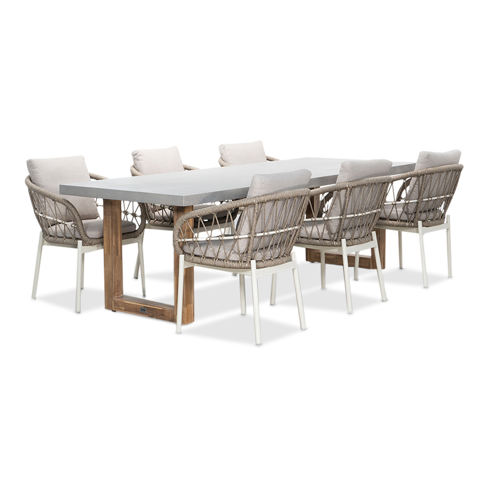 Lausanne/Dakota beige/wit dining tuinset | 6 personen | betonlook + touw | 250cm afbeelding