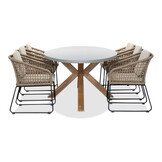 Livorno/Tulum Sahara Dust dining tuinset | 6 personen | betonlook + touw | 240cm ovaal