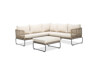 Tulum hoek loungeset 5 personen | rvs + touw | Sahara Dust | 4-delig - 211x211cm