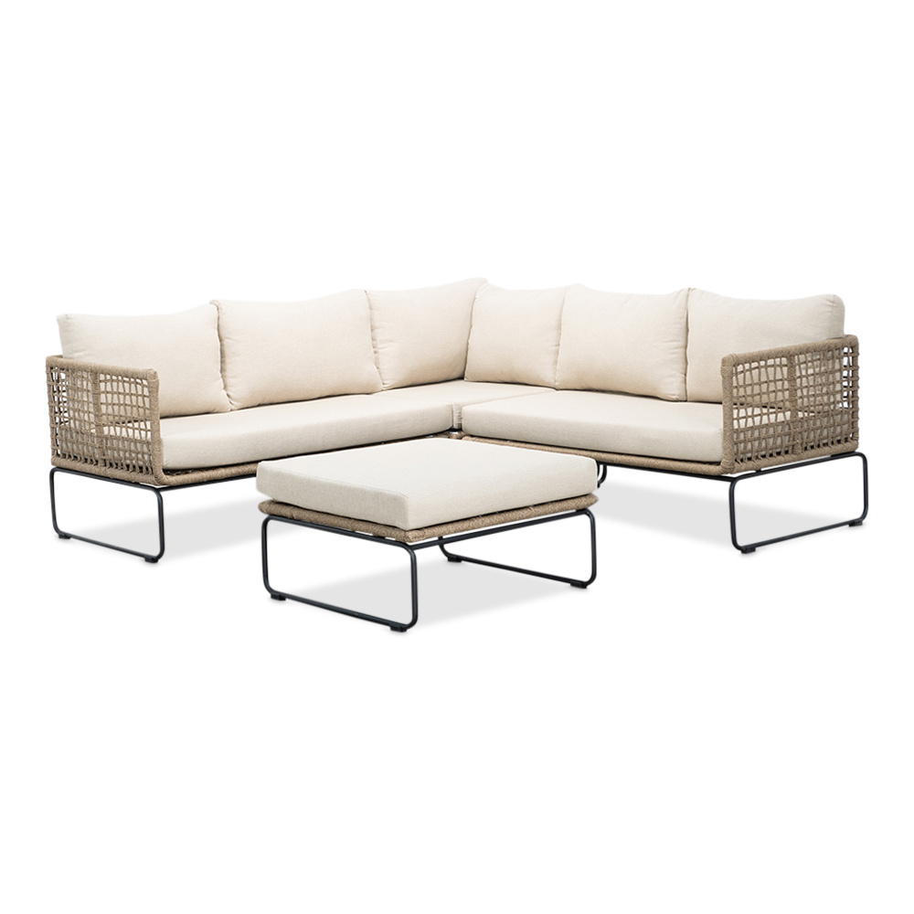 Tulum hoek loungeset 5 personen | rvs + touw | Sahara Dust | 4-delig - 211x211cm afbeelding