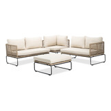 Tulum hoek loungeset 5 personen | rvs + touw | Sahara Dust | 4-delig - 211x211cm