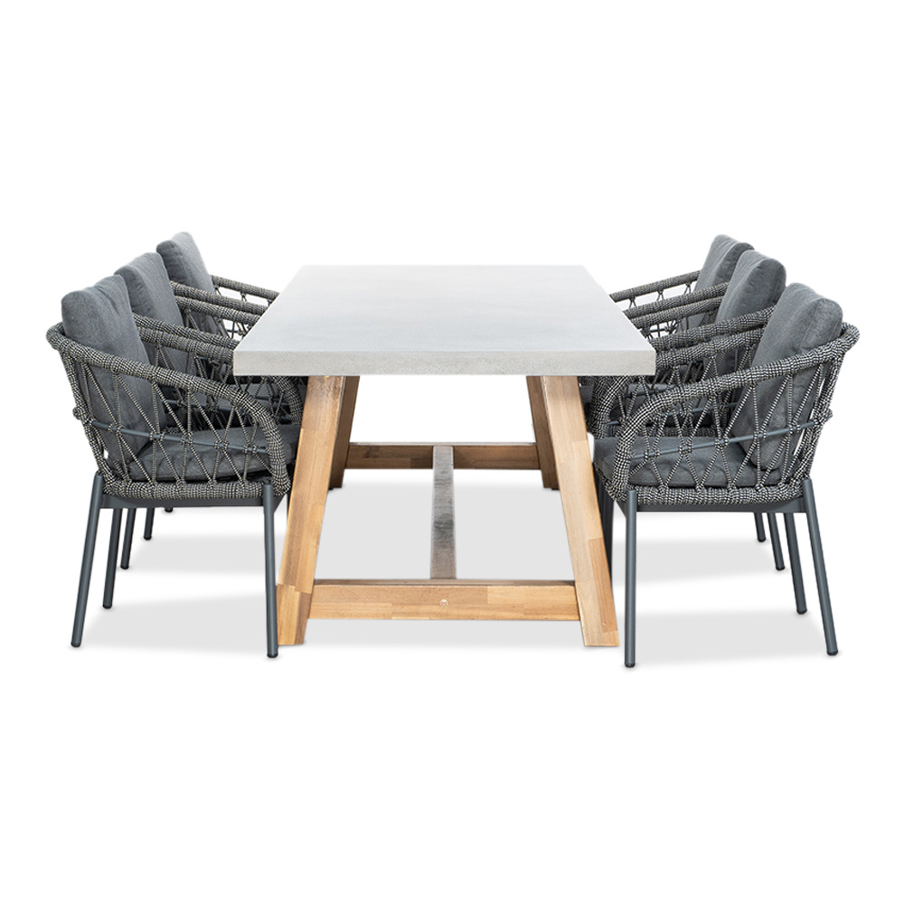 Veltis/Dakota grijs dining tuinset | 6 personen | betonlook + touw | 250cm