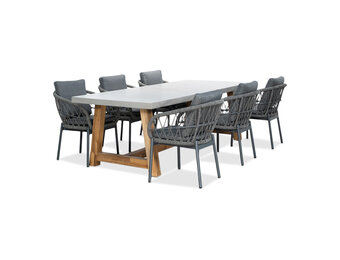 Veltis/Dakota grijs dining tuinset | 6 personen | betonlook + touw | 250cm