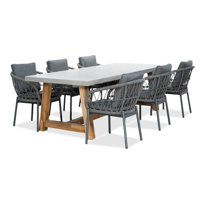 Veltis/Dakota grijs dining tuinset | 6 personen | betonlook + touw | 250cm