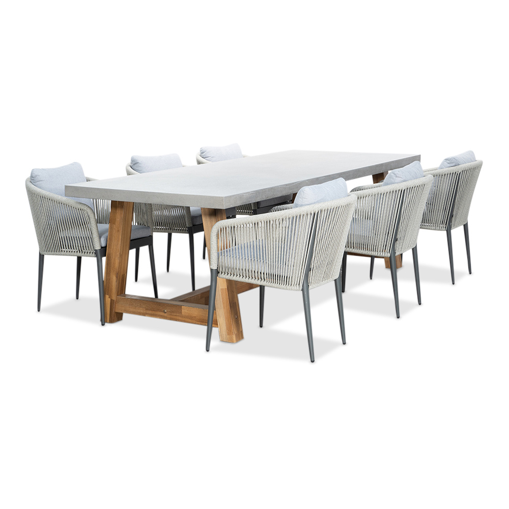Veltis/Orlando Ash Grey dining tuinset | 6 personen | betonlook + touw | 250cm