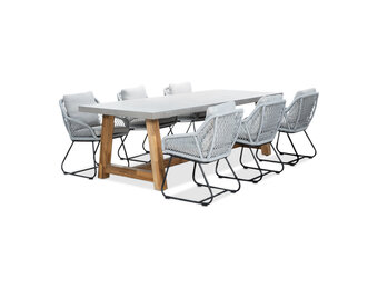 Veltis/Portofino grijs dining tuinset | 6 personen | betonlook + touw | 250cm