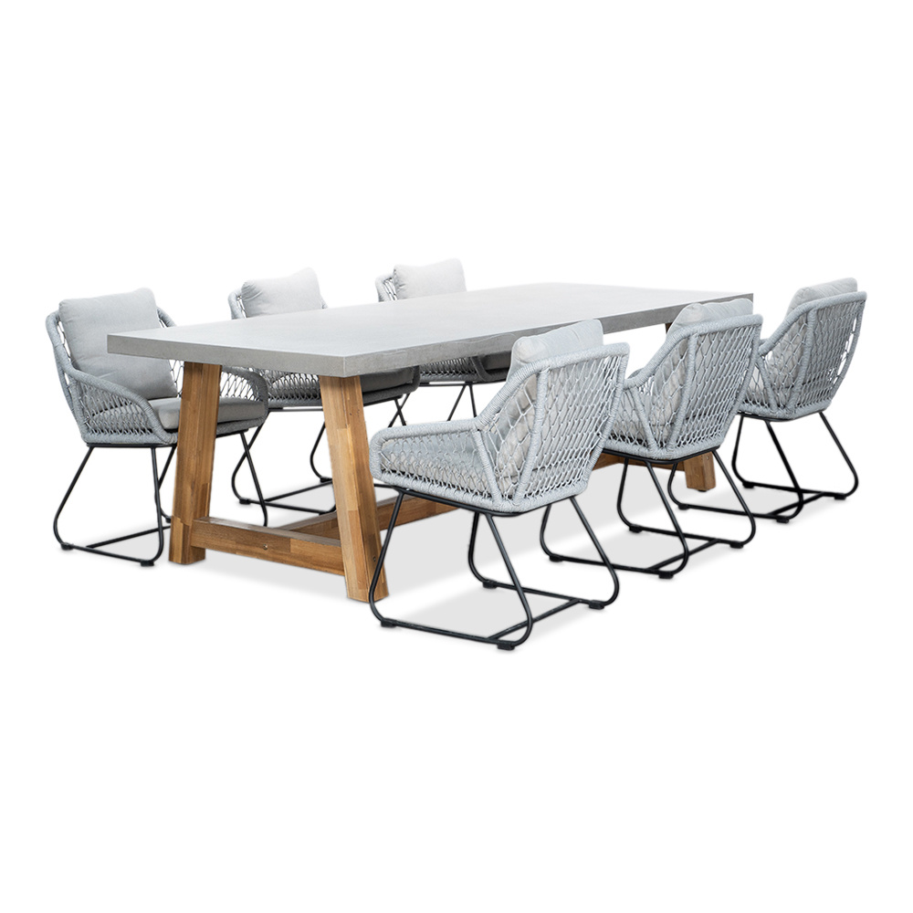 Veltis/Portofino grijs dining tuinset | 6 personen | betonlook + touw | 250cm