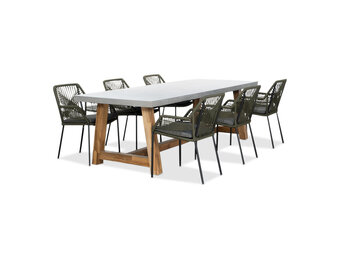 Veltis/Seville olijfgroen dining tuinset | 6 personen | betonlook + touw | 250cm