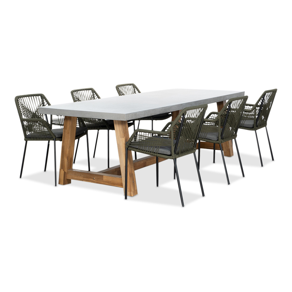 Veltis/Seville olijfgroen dining tuinset | 6 personen | betonlook + touw | 250cm