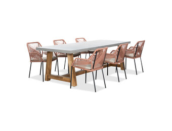 Veltis/Seville terra dining tuinset | 6 personen | betonlook + touw | 250cm