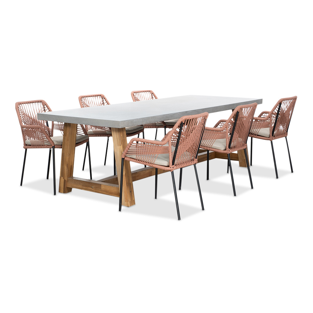 Veltis/Seville terra dining tuinset | 6 personen | betonlook + touw | 250cm