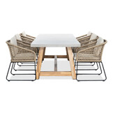 Veltis/Tulum Sahara Dust dining tuinset | 6 personen | betonlook + touw | 250cm