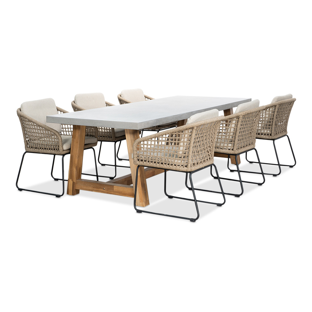 Veltis/Tulum Sahara Dust dining tuinset | 6 personen | betonlook + touw | 250cm