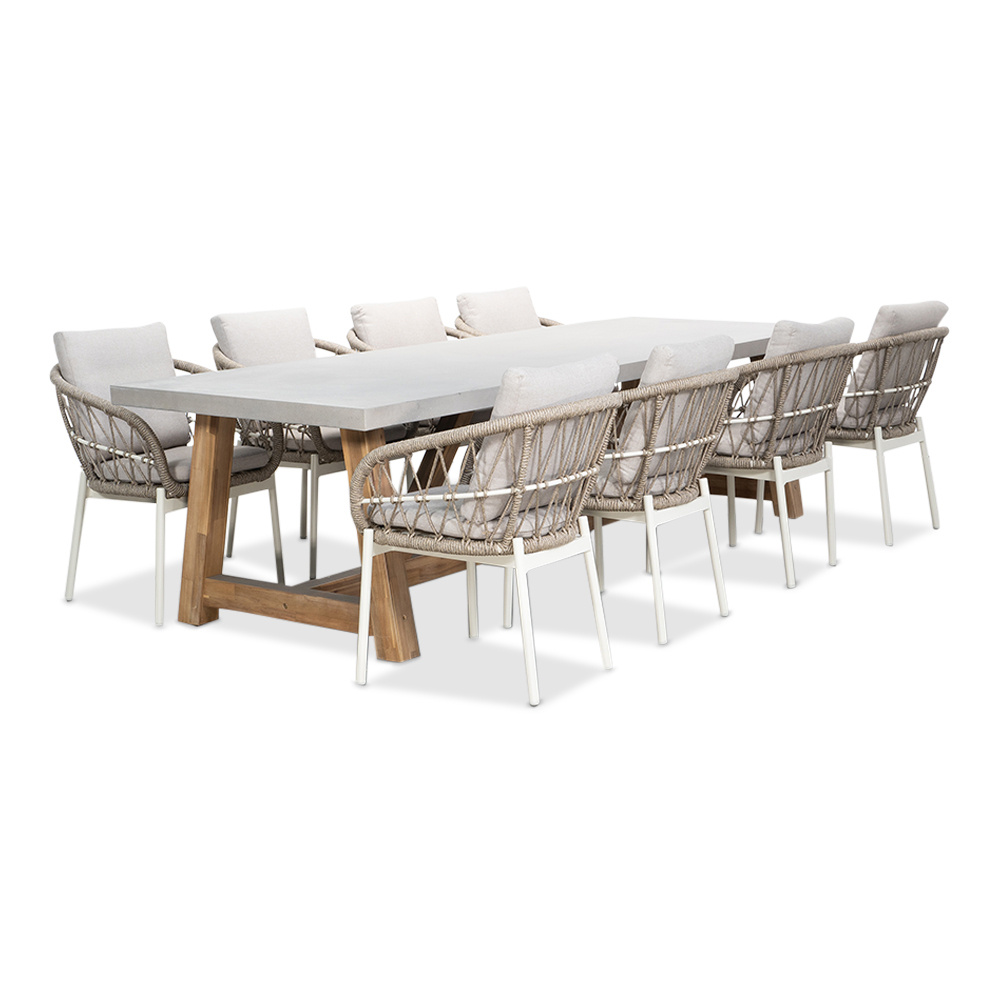 Veltis/Dakota beige/wit dining tuinset | 8 personen | betonlook + touw | 300cm afbeelding