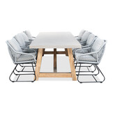 Veltis/Portofino grijs dining tuinset | 8 personen | betonlook + touw | 300cm