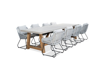 Veltis/Portofino grijs dining tuinset | 8 personen | betonlook + touw | 300cm
