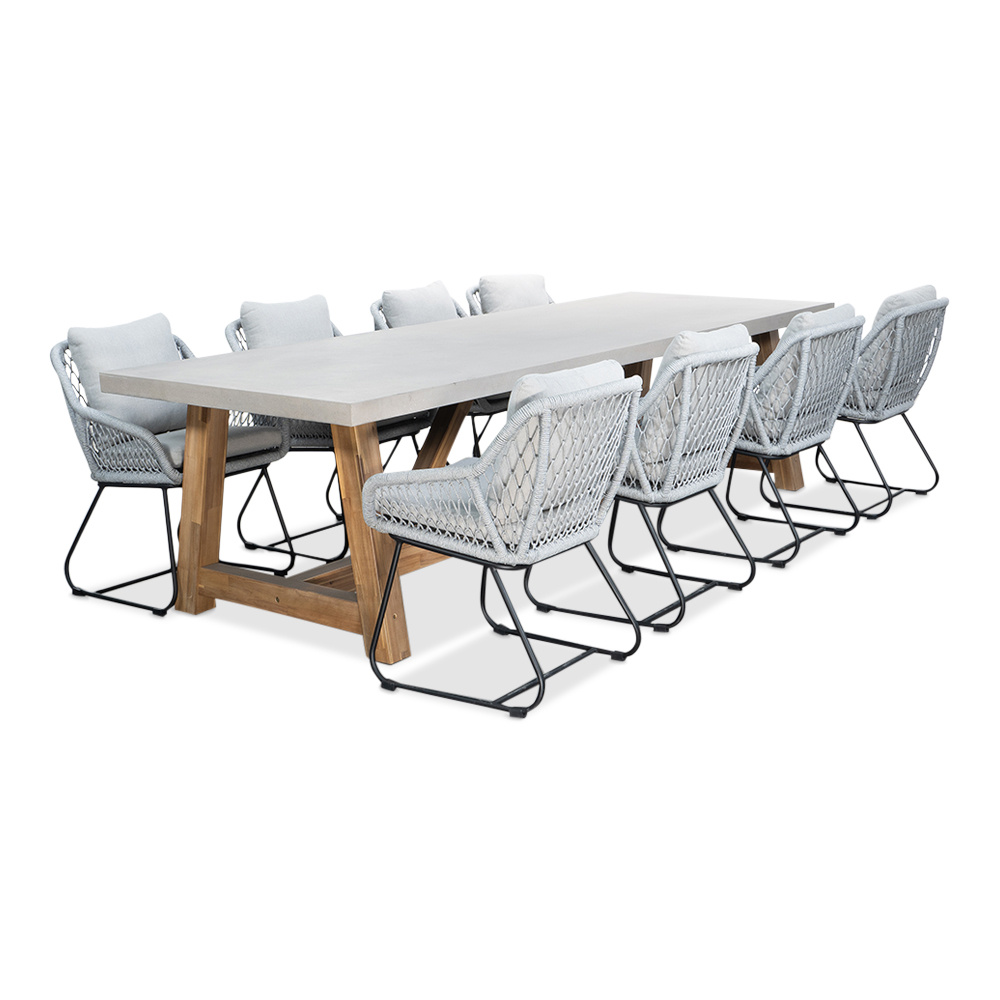 Veltis/Portofino grijs dining tuinset | 8 personen | betonlook + touw | 300cm
