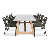 Veltis/Seville olijfgroen dining tuinset | 8 personen | betonlook + touw | 300cm