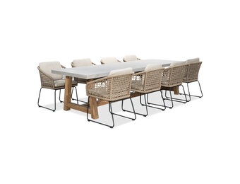 Veltis/Tulum Sahara Dust dining tuinset | 8 personen | betonlook + touw | 300cm