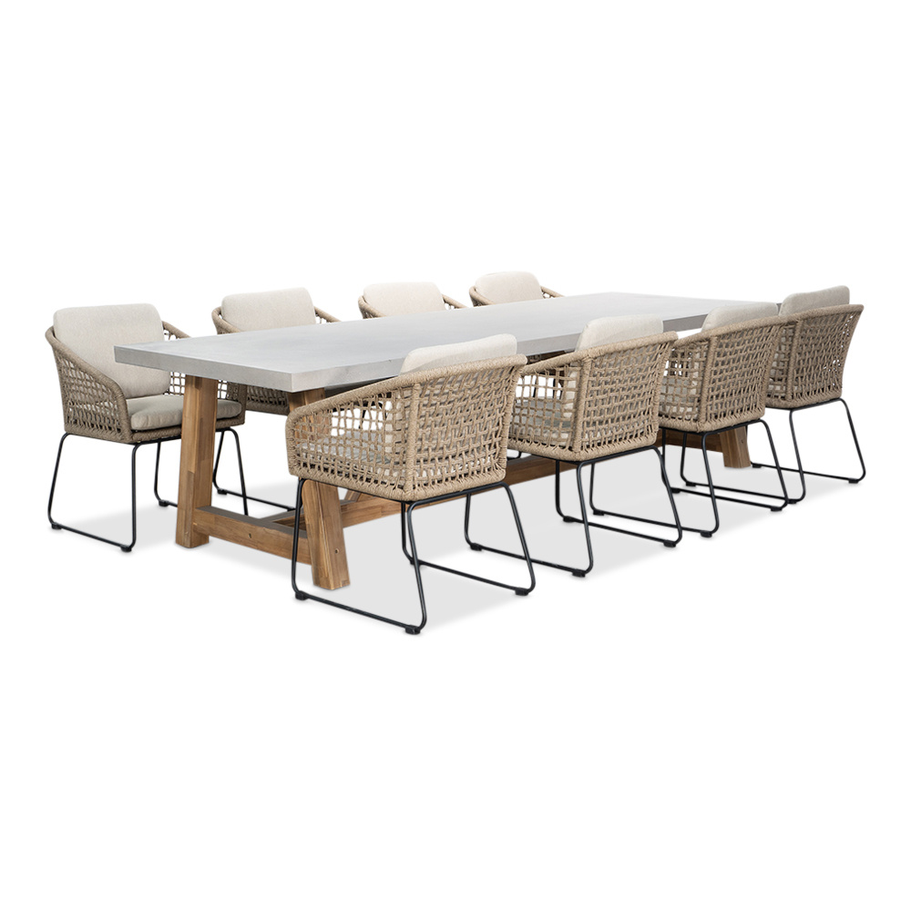 Veltis/Tulum Sahara Dust dining tuinset | 8 personen | betonlook + touw | 300cm afbeelding