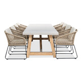 Veltis/Tulum Sahara Dust dining tuinset | 8 personen | betonlook + touw | 300cm
