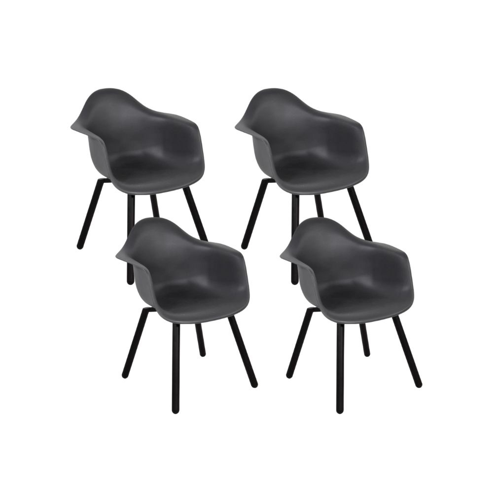 Montreux dining tuinstoel set van 4 | kunststof + staal | antraciet