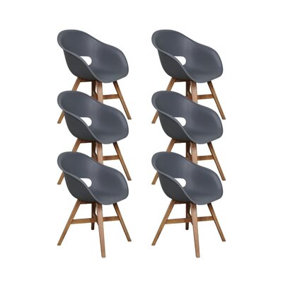 Karlstad dining tuinstoel set van 6 | kunststof + hardhout | antraciet