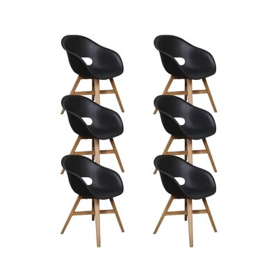 Karlstad dining tuinstoel set van 6 | kunststof + hardhout | zwart