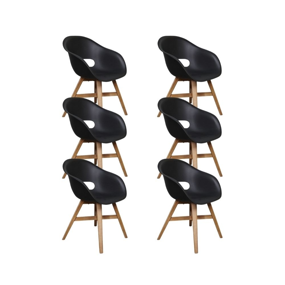 Karlstad dining tuinstoel set van 6 | kunststof + hardhout | zwart afbeelding