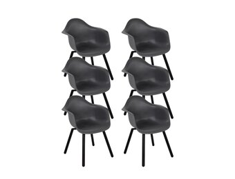 Montreux dining tuinstoel set van 6 | kunststof + staal | antraciet