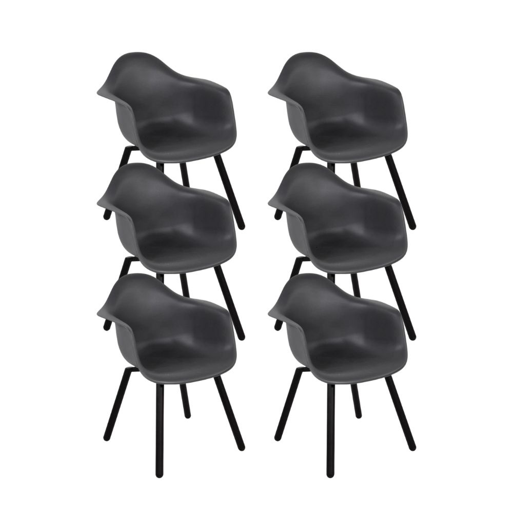 Montreux dining tuinstoel set van 6 | kunststof + staal | antraciet