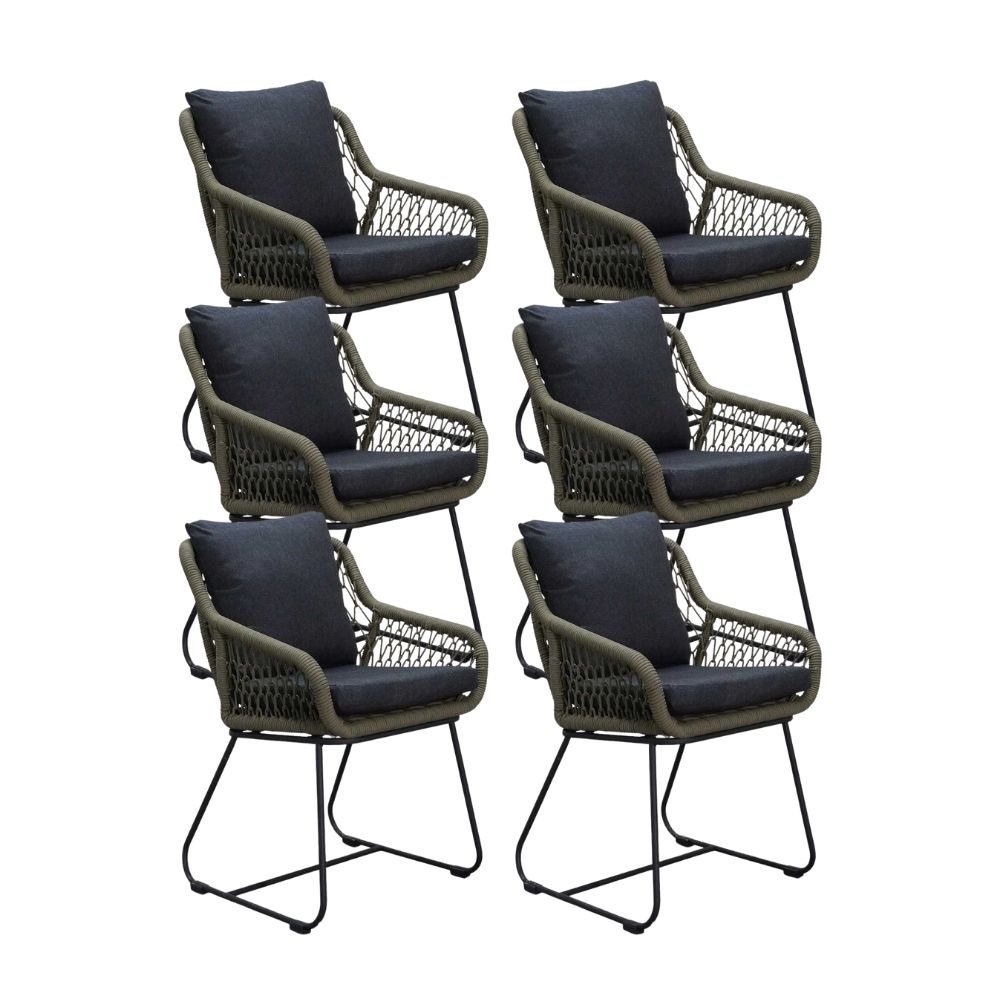 Portofino dining tuinstoel set van 6 | touw + RVS | olijfgroen